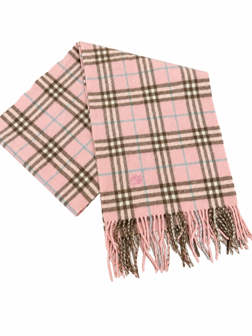 Vintage Burberry Pink Nova Check Scarf Equestrian Knight Logo Plaid Fringe